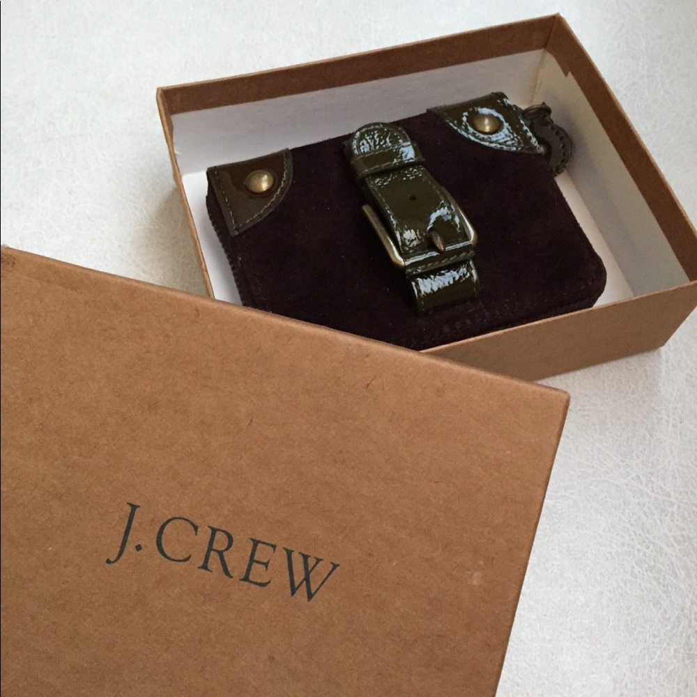 Early Y2k J crew wallet brown suede & green patented leather - with tags!